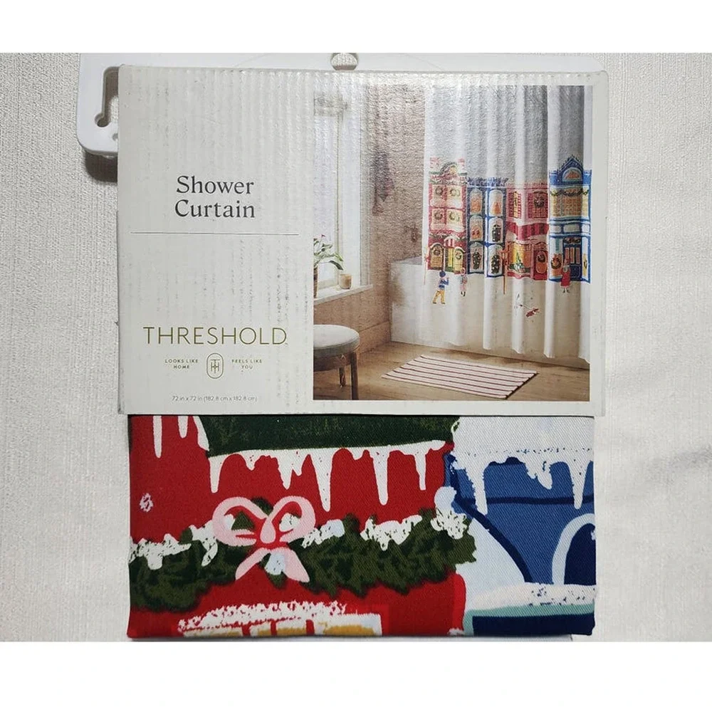 Threshold shower curtains 72inx72in winter city scene